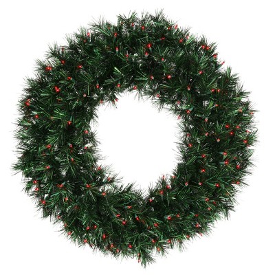 Vickerman 36" Prelit Midnight Green Pine Christmas Tinsel Wreath - Red Dura Lights