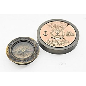 Brass Calendar and Compass 0.75" H – Nautical Decor Set of 2 By Old Modern Handicrafts - 1 of 4