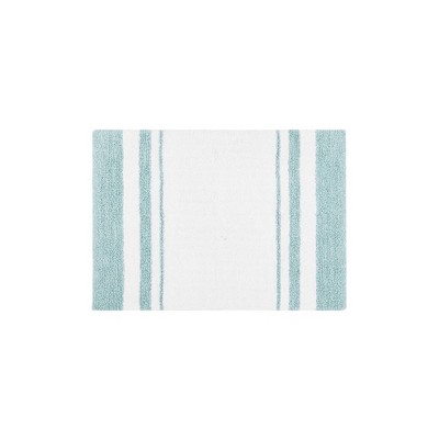 Home Decorators Collection 20 in. x 34 in. Aqua Green Textured Border Cotton Machine Washable Bath Mat, Blue