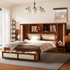 Twin Size Wooden Bed with 2 Storage Lockers, Drawer and Storage Shelf on Headboard, Platform Bed with Natural Rattan - ModernLuxe - 2 of 4