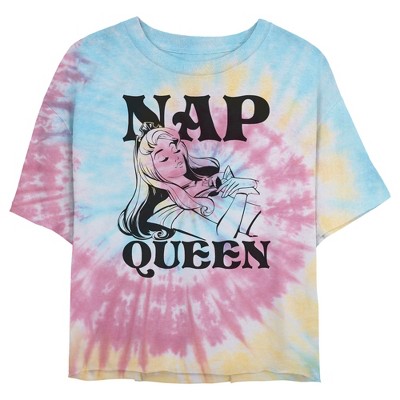 Juniors Womens Sleeping Beauty Aurora Nap Queen Crop T-Shirt - Tie Dye - 2X Large