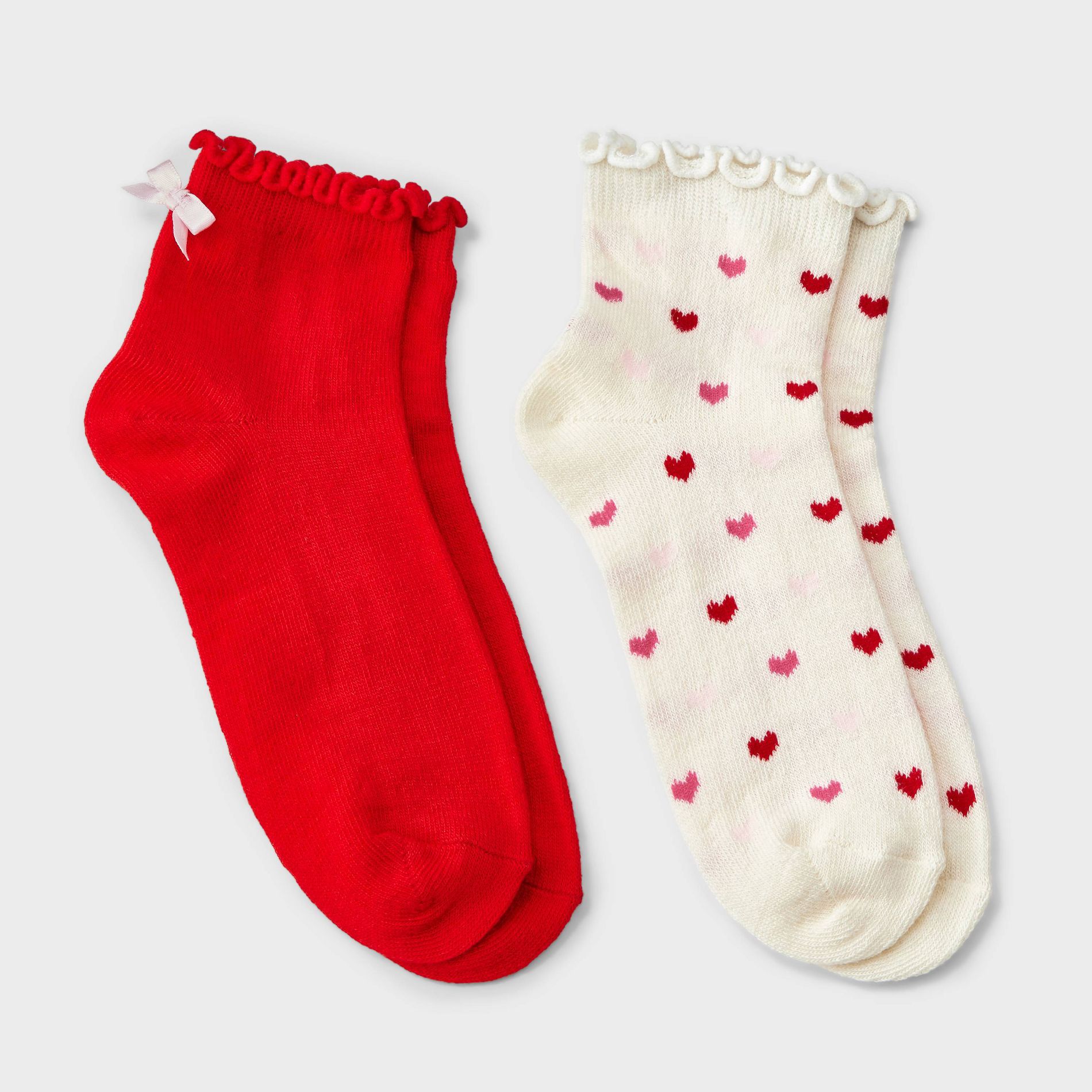 Girls' 2pk Hearts & Bow Ankle Socks - Cat & Jack™