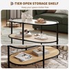 37" Rattan Oval Coffee Table, 2-Tier Storage, Metal Frame, Water-Wave Glass, Farmhouse Center Table - 4 of 4