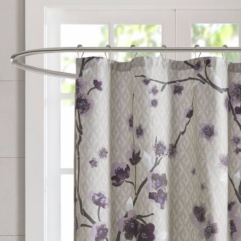 Sakura Cotton Printed Shower Curtain - Purple, 3 of 6