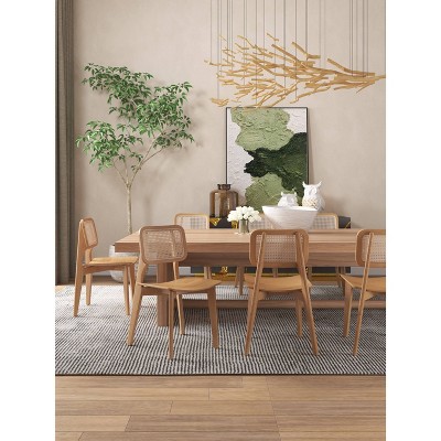 Set of 2 Versailles Square Dining Chairs Natural: Manhattan Comfort, Ash Wood Frame, Rattan Detail, No Assembly Required