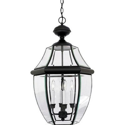 Mystic Black Glass Outdoor Hanging Lantern with Beveled Panels