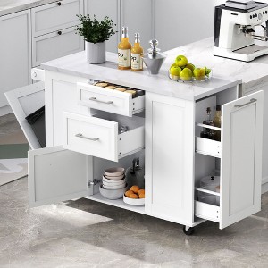 NicBex Modrn Kitchen Island with Drop Leaf & Pull Out Trash,Rolling Kitchen Cart with Wheels & Drawers,Storage Cabinet Folding Dining Table - 1 of 4