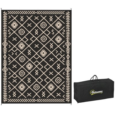 Outsunny Outdoor Patio Rug, Large Camping Carpet with Carrying Bag, Waterproof Plastic Straw, Reversible, Rhombus