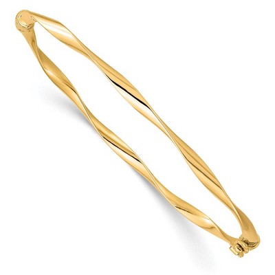 Black Bow Jewelry 3mm 10k Yellow Gold Polished Twisted Hinged Bangle Bracelet