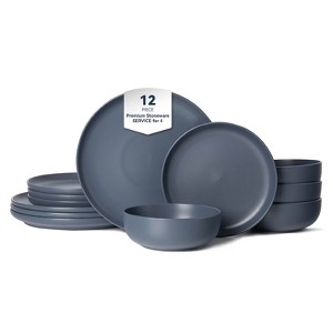 FONTOI 12-Piece Stoneware Dinner Plates, Stackable Bowls Sets for 4, Dinner Plates Bowls Set for Home, Kitchen, Blue, 10"*0.7"*10" - 1 of 4