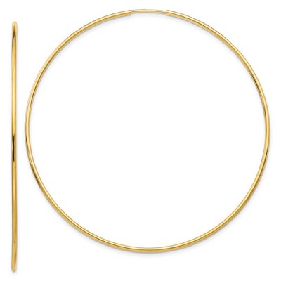 Black Bow Jewelry 1.2mm x 67mm 14k Yellow Gold Polished Endless Tube Hoop Earrings