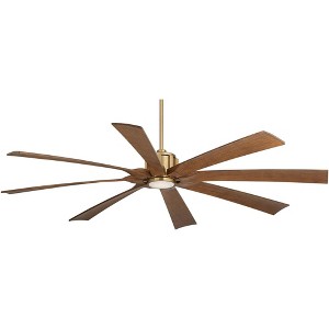 Possini Euro Design 70" Defender Modern Indoor Outdoor Ceiling Fan 8 Blade LED Light Remote Control Soft Brass Motor Koa Finish Blades Bedroom Patio - 1 of 4