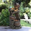 LuxenHome Rustic Pots and Pitchers on Tree Resin Outdoor Fountain with Lights Brown - 2 of 4