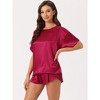 INSPIRE CHIC Women's Lounge Sets Satin Silky Short Sleeve T-shirt with Slit Elastic Shorts Sleepwear Pajama Set - 2 of 4
