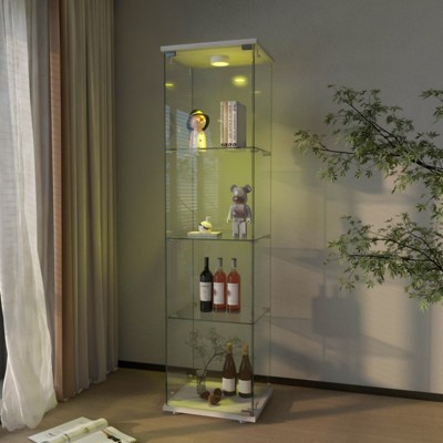 FURNIinspire Utility Storage Cabinets Professional Showcase with Reinforced Glass Shelves and Dual Mounting Options, White, 16.73"*14.37"*64.45"