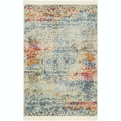 Ivory and Gray-Beige 8' x 10' Rectangular Easy-Care Synthetic Rug