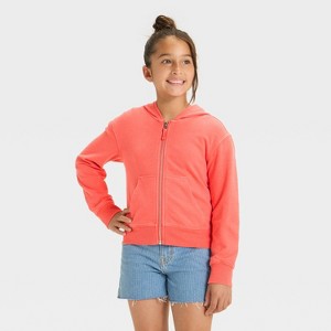 Girls' Relaxed Fit French Terry Zip-Up Hooded Sweatshirt - Cat & Jack™ - 1 of 3