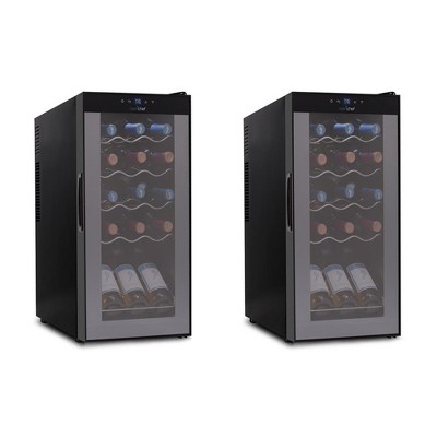 NutriChef Digital Electric 15 Bottle Adjustable Temperature Thermoelectric Freestanding Wine Chiller Cooler Cabinet Fridge, Black (2 Pack)