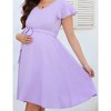 Maternity Swiss Dot Dress Summer V Neck Casual Short Sleeve Flowy Midi Dress Belt Photoshoot Baby Shower - 4 of 4