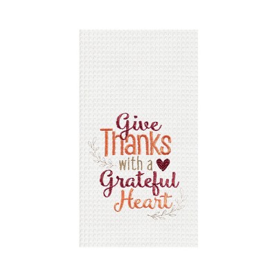 C&F Home Give Thanks Grateful Heart Embroidered Waffle Weave Kitchen Towel