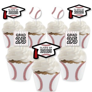 Big Dot of Happiness Grad Baseball - Cupcake Decoration - 2025 Graduation Party Cupcake Wrappers and Treat Picks Kit - Set of 24 - 1 of 4