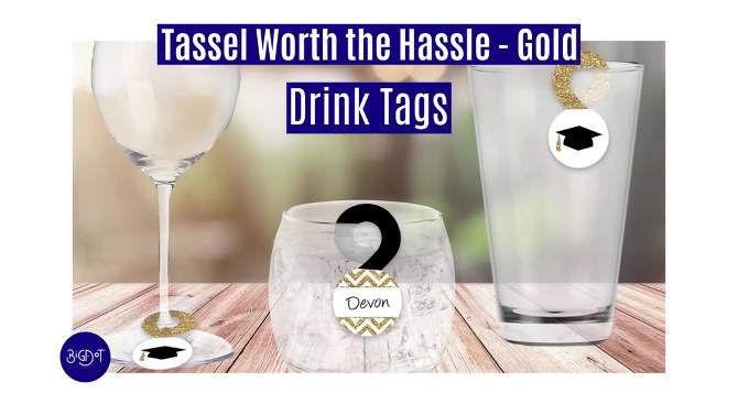 Big Dot of Happiness Tassel Worth The Hassle - Gold - Graduation Party Paper Beverage Markers for Glasses - Drink Tags - Set of 24, 2 of 10, play video