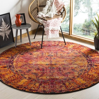Vintage Orange Round Oriental Synthetic Area Rug