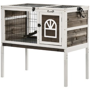 Wood Rabbit Hutch, Elevated Guinea Pig Cage with Run - 1 of 4