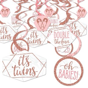 Big Dot of Happiness It's Twin Girls - Pink and Rose Gold Twins Baby Shower Hanging Decor - Party Decoration Swirls - Set of 40 - 1 of 4