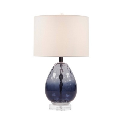 Borel 24.25" Dark Blue Ombre Glass Table Lamp with Drum Shade