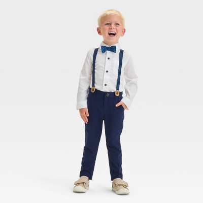 Toddler Boys' Long Sleeve Button-Down Shirt and Suspender Pants Set - Cat & Jack™ White