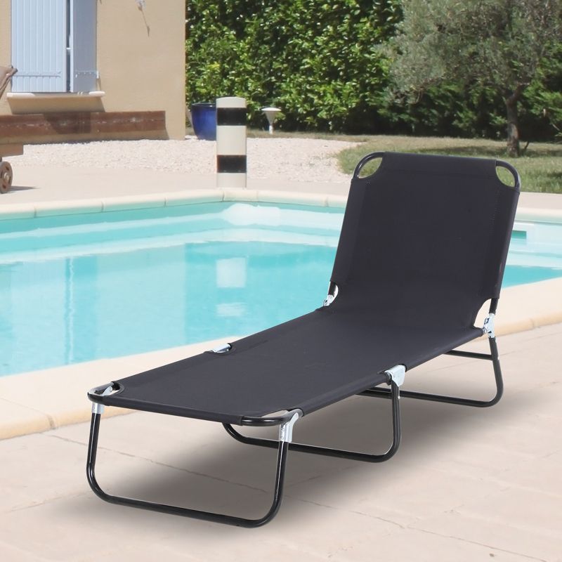 Outsunny Portable Outdoor Sun Lounger, Lightweight Folding Chaise Lounge Chair w/ 5-Position Adjustable Backrest for Beach, Poolside and Patio, 2 of 9