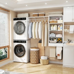 Aheaplus Laundry Room Closet System with Hanging Rods, Wall-Mounted Closet Organizer with Storage Shelves and Drawers - 1 of 4