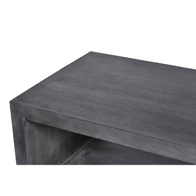 Charcoal Gray Rectangular Mango Wood Coffee Table with Open Shelf