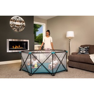 Regalo My Play Deluxe Extra Large Portable Play Yard Indoor and Outdoor Baby Gates - Aqua Blue - 1 of 4