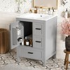 FAMYYT 24 in. Single Sink Freestanding Bath Vanity with White Ceramic Top, Divider Drawer, Door Racks - 2 of 4