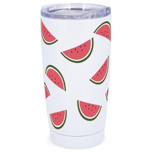 Elanze Designs 20 oz Stainless Steel On the Go Insulated Travel Tumbler With Push Top Lid, Watermelon Print White - 1 of 4