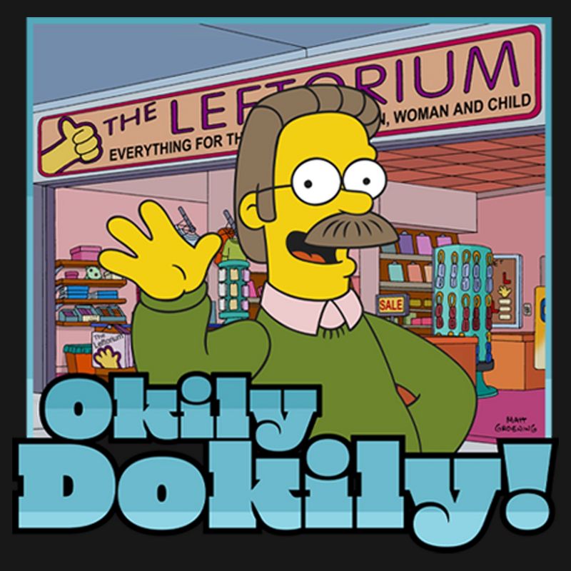 Men's The Simpsons Ned Flanders Leftorium Okily Dokily Long Sleeve Shirt, 2 of 5