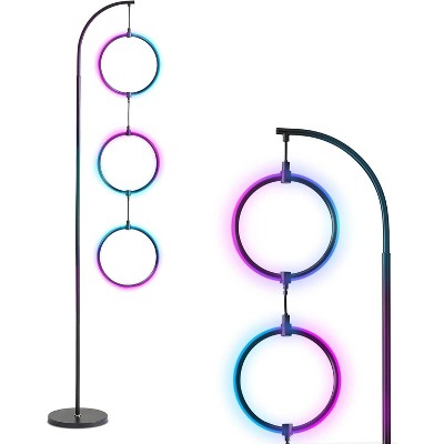 Runesay Modern Color Changing Floor Lamp, LED Lamp with Stunning RGB Color Gradient and Contemporary 3-Circle Ring-Style Pendant
