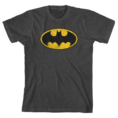 Batman Distressed Bat Logo Youth Charcoal Heather Graphic Tee