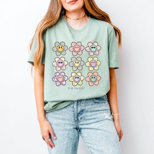Simply Sage Market S.W.Smiley Flowers Checkered Short Sleeve Tee - 1 of 4