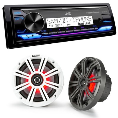 JVC KD-X38MBS Marine Digital Media Receiver w/ Bluetooth, USB, SiriusXM Ready, w/ 1 Pair KM654L 6.5" Marine Coax Speakers w/RGB Lighting