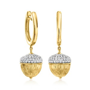 Ross-Simons 0.50 ct. t.w. Diamond Acorn Hoop Drop Earrings in 18kt Gold Over Sterling - 1 of 4