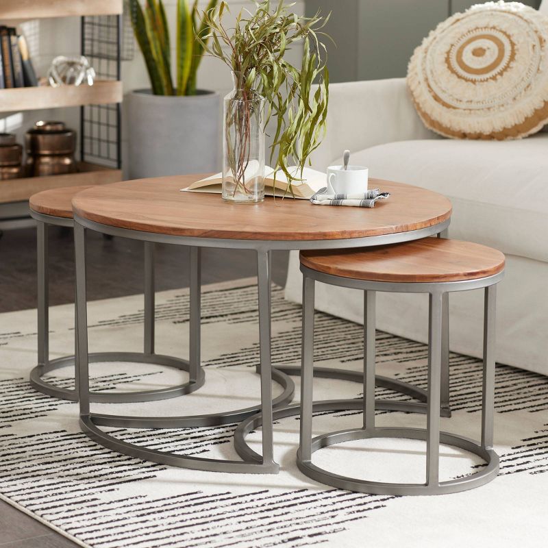 Set of 3 Contemporary Metal Coffee Tables Brown - Olivia &#38; May, 3 of 7