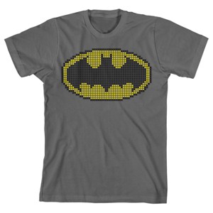 Batman Pixel Logo Boy's Charcoal T-shirt - 1 of 3