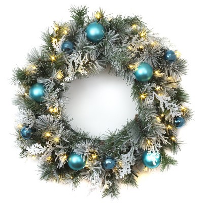 24" Prelit LED Tinkham Pine Wreath White Lights - National Tree Company