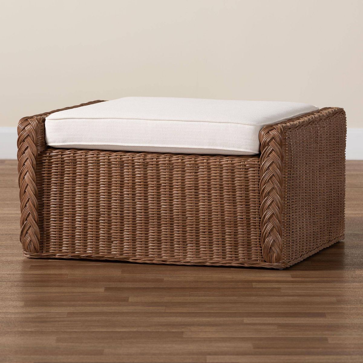bali & pari Derris Bohemian Peanut Braided Rattan Footstool Peanut Brown - thumbnail 3