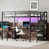 ZHUTA Full XL Size Loft Bed with L-shaped Desk and USB, Metal Loft Bed with Wardrobe and Adjustable Shelf with LED for Kids Teens Adults, Black - 2 of 4