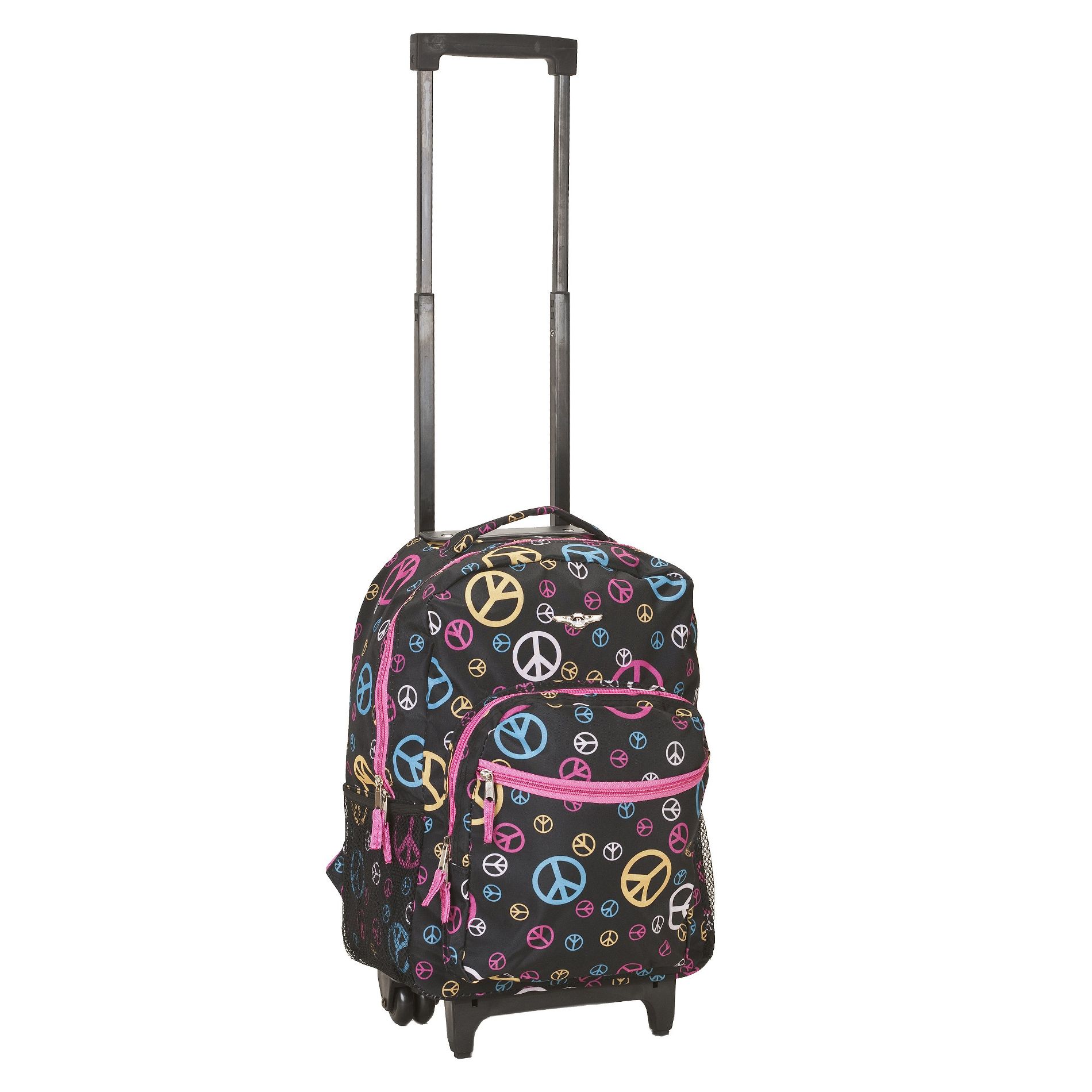 Rockland Roadster Rolling 17" Backpack - Black/Pink/Adriatic Blue