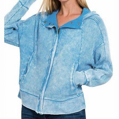 Women's Waffle Hooded Zip-up Jacket - ZENANA